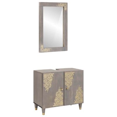 vidaXL Set kabinetov do kúpeľne 2 pcs Sivá Masívne mango drevo