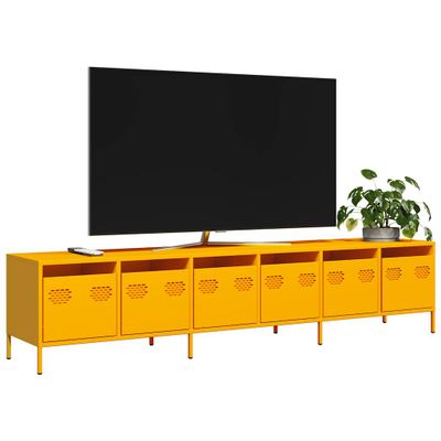 vidaXL TV skrinka horčicovožltá 202x39x43,5 cm oceľ valcovaná studena