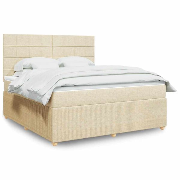 vidaXL Posteľný rám boxspring s matracom krémový 180x200 cm látka