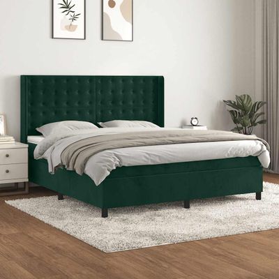 vidaXL Posteľný rám boxsping s matracom tmavozelený 160x200 cm zamat