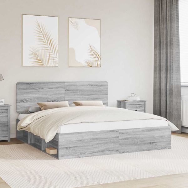 vidaXL Rám postele Sivý Sonoma 200 x 200 cm Masívne borovicové drevo