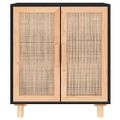 vidaXL Komoda čierna 60x30x70 cm masívna borovica a prírodný ratan