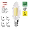 LED žiarovka Filament sviečka A CLASS / E14 / 3,8 W (60 W) / 806 lm / neutrálna biela