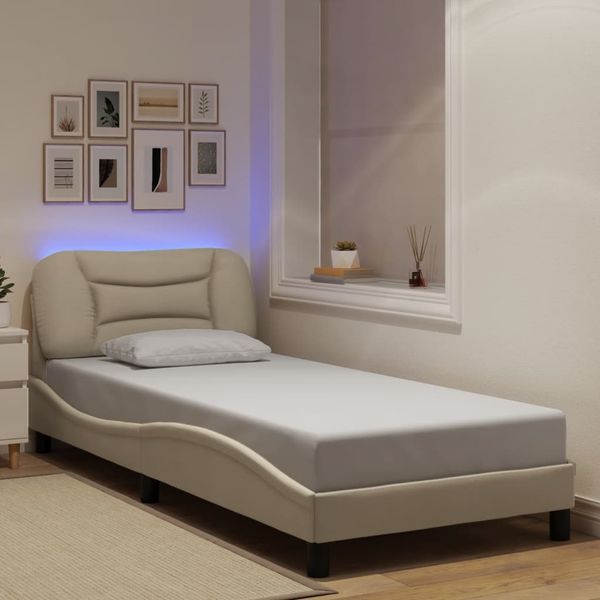 vidaXL Rám postele s LED bez matraca Hvar krémový 90x200 cm látka