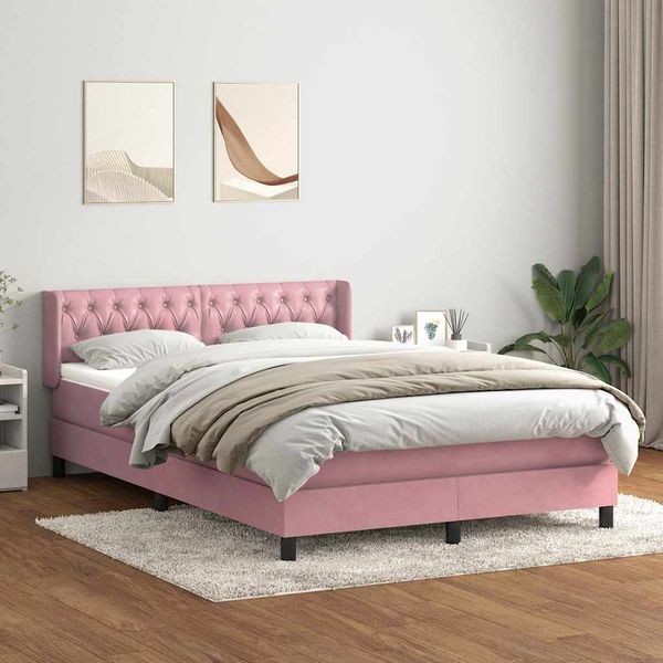 vidaXL Posteľný rám boxsping s matracom ružový 140x220 cm zamat