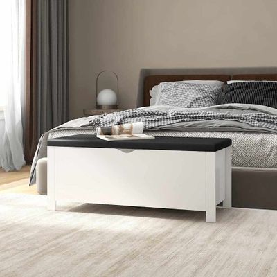 vidaXL Úložný box s vankúšom biely 105x40x45 cm kompozitné drevo
