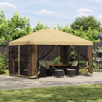 vidaXL Záhradný altánok so bočnými stenami 4 × 3 m Krémová