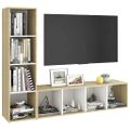 vidaXL TV skrinky 2 ks, biela+sonoma 142,5x35x36,5cm, kompozitné drevo