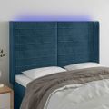 vidaXL Čelo postele s LED tmavomodré 147x16x118/128 cm zamat
