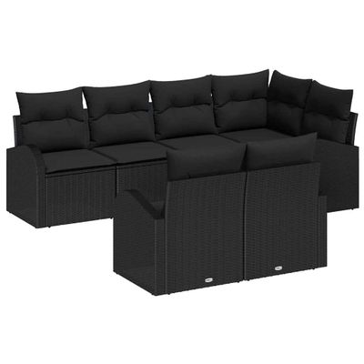 vidaXL Súprava záhradných pohoviek s vankúšom 7 pcs Čierna polyratan
