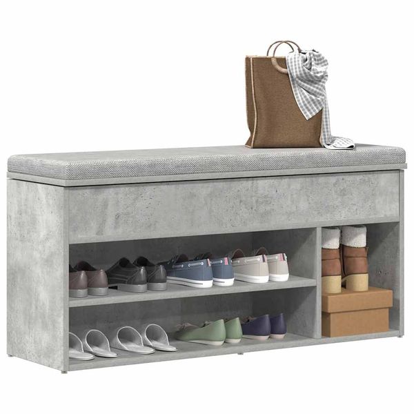 vidaXL lavica na topánky betónová sivá 102 x 30,5 x 45 cm umelé drevo
