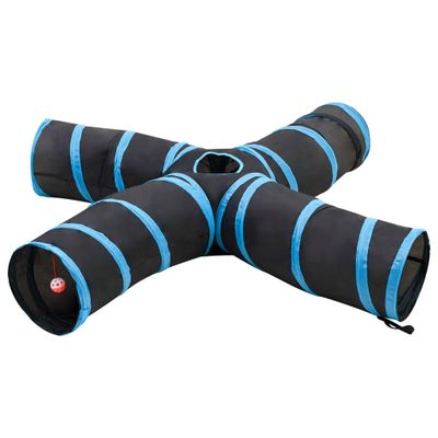 vidaXL Mačací tunel 4-cestný čierno-modrý 25 cm polyester