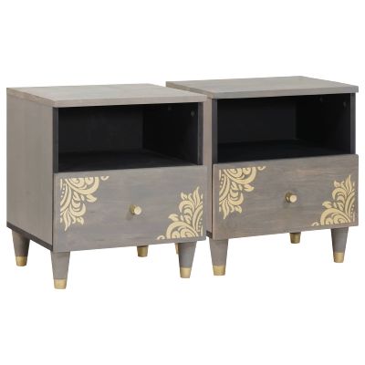 vidaXL Nočný stolík 2 pcs Sivá 40 x 33 x 46 cm Masívne mango drevo