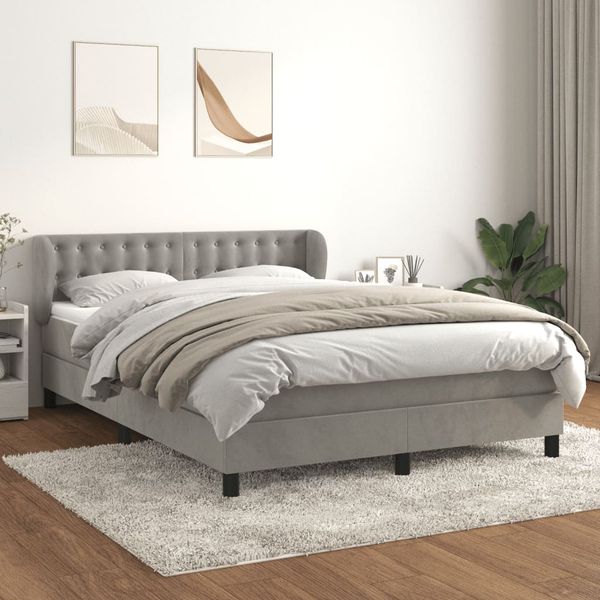 vidaXL Posteľný rám boxsping s matracom bledosivý 140x190 cm zamat