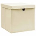 vidaXL Úložné boxy s vekom 4 ks, 28x28x28 cm, krémové