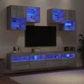 vidaXL 6-dielna súprava TV nástenných skriniek s LED sivá sonoma