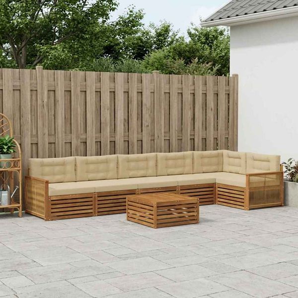 vidaXL Záhradná súprava gaučov s vankúšom 7 pcs Prírodná a béžová