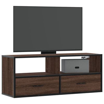 vidaXL TV skrinka hnedý dub 100x31x39,5 cm kompozitné drevo a kov