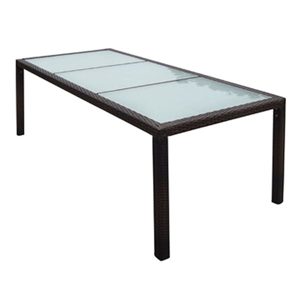 vidaXL Záhradný stôl 190x90x75 cm, hnedý, polyratan a sklo