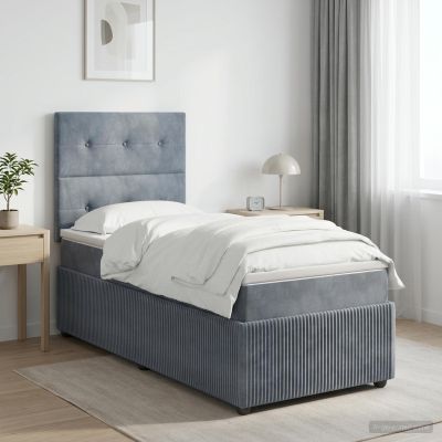 vidaXL LED boxspring posteľ s matracom Tmavosivá 100 x 200 cm Zamat