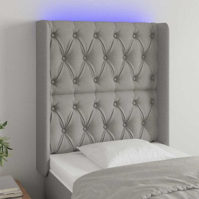 vidaXL Čelo postele s LED bledosivé 83x16x118/128 cm látka