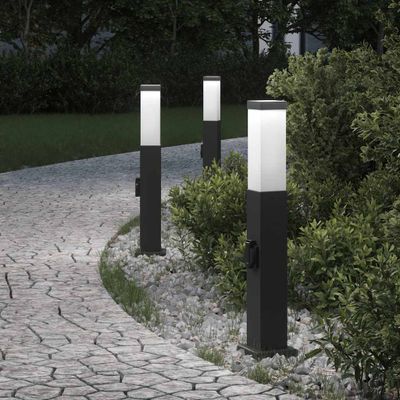 vidaXL Stĺpikové svetlá so zásuvkou 3 ks 50 cm čierne IP44