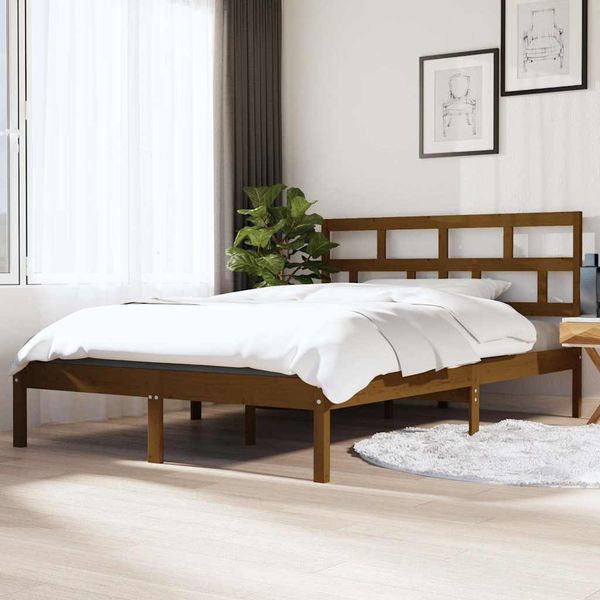 vidaXL Posteľný rám medový 135x190 cm dvojlôžko masívne drevo