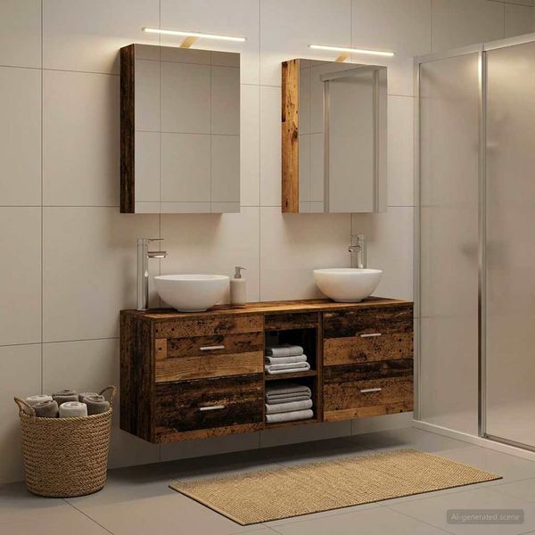 vidaXL Set kabinetov do kúpeľne 5 pcs Staré drevo 50 x 14,5 x 70 cm