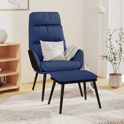 vidaXL Relaxačné kreslo s podnožkou modré látka a umelá koža
