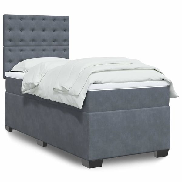 vidaXL Posteľný rám boxspring s matracom tmavosivý 90x200 cm zamat