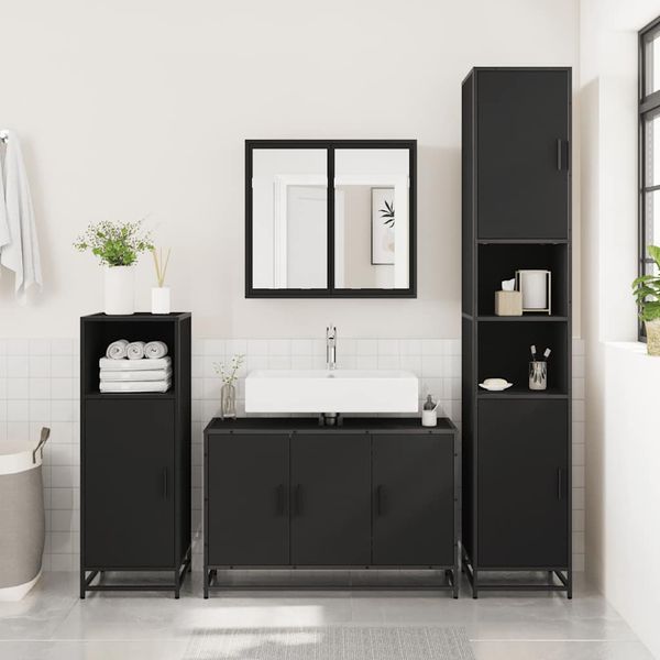 vidaXL Kúpeľňová umývadlová skrinka čierna 90x33x60 cm kompozit. drevo