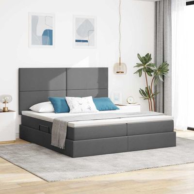 vidaXL Úložná posteľ s čelnou doskou Tmavosivá 200 x 200 cm Látka