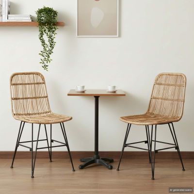 vidaXL Jedálenská stolička 2 pcs Prírodná 41 x 55 x 85 cm Ratan a oceľ