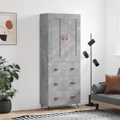 vidaXL Vysoká skrinka betónová sivá 69,5x34x180 cm spracované drevo