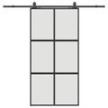 vidaXL Posuvné dvere s kovaním čierne 102,5x205 cm tvrdené sklo