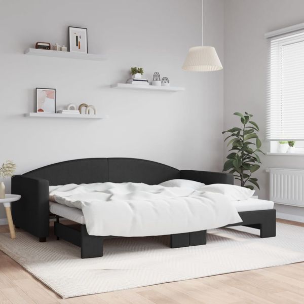 vidaXL Denná posteľ s rozkladacou posteľou čierna 90x200 cm látka