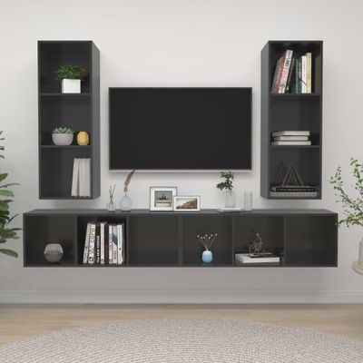 vidaXL Nástenné TV skrinky 4 ks, lesklé sivé, kompozitné drevo