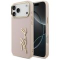 Puzdro Karl Lagerfeld z PU kože s logom Karl script a kovovými tlačidlami fotoaparátu pre iPhone 17 Pro Max ružová