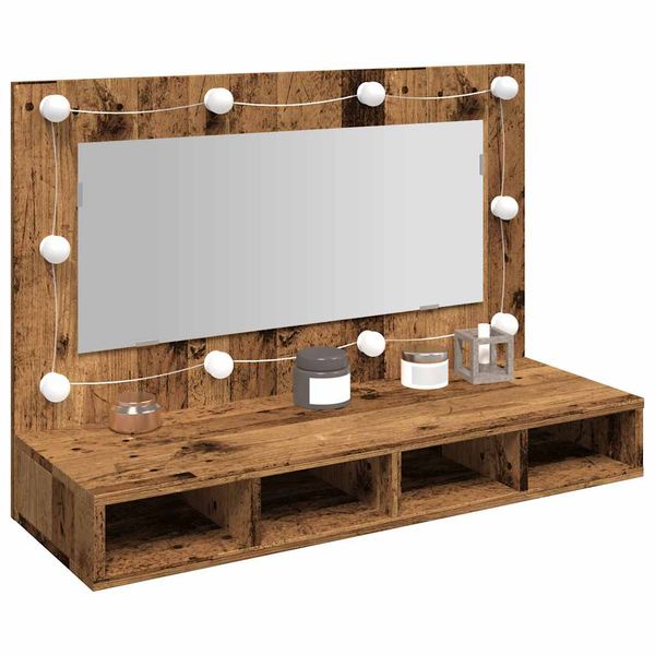 vidaXL Zrkadlová skrinka s LED Old Wood 90x31,5x62 cm