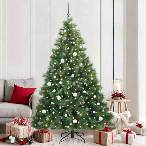 vidaXL Umelý vianočný stromček s 300 LED-i Zelená 210 cm PE a PVC