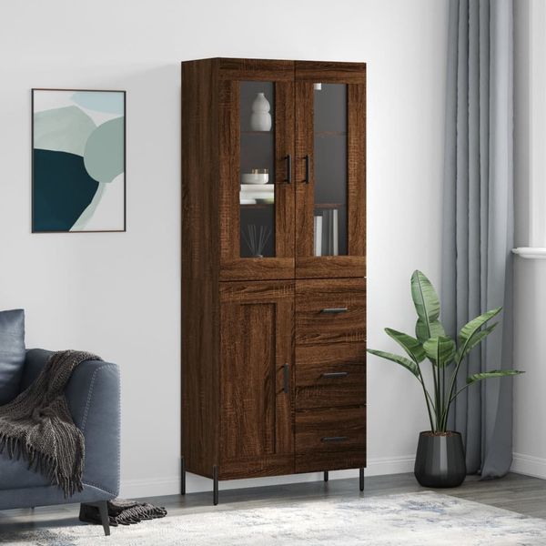 vidaXL Vysoká skrinka hnedý dub 69,5x34x180 cm spracované drevo