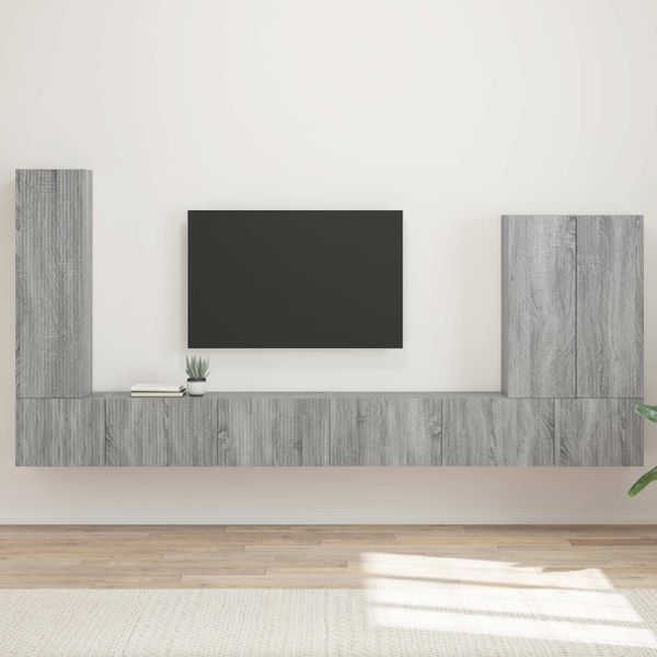 vidaXL Sada nástenného kabinetu na TV Nástenný 6 pcs Sivý Sonoma