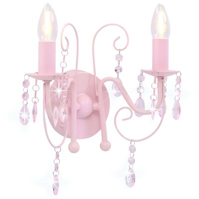 vidaXL Nástenná lampa s korálkami ružová 2 x žiarovka E14