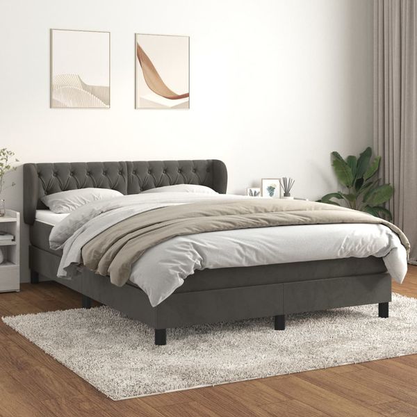 vidaXL Posteľný rám boxspring s matracom tmavosivý 140x190 cm zamat