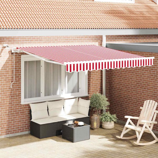 vidaXL Sklopná markíza Červená a Biela 350 x 250 cm Polyester