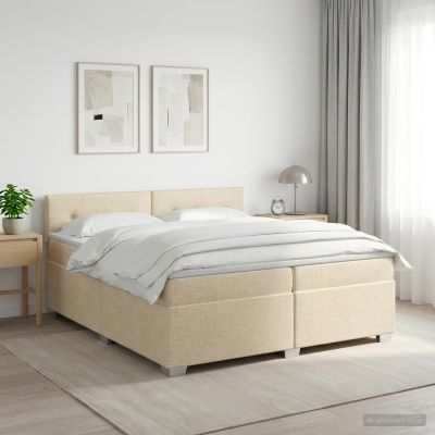 vidaXL Posteľ boxspring s matracom Krémová 200 x 200 cm Látka