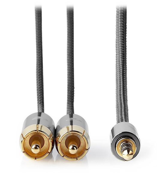 NEDIS PROFIGOLD stereo audio kabel/ 3,5 mm jack zástrčka - 2x RCA zástrčka/ bavlna/ šedý/ BOX/ 1m Kabel, propojovací, zástrcka 3,5mm - zástrcka 2× RCA, bavlna, šedý, 1m