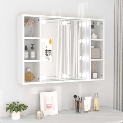 vidaXL Zrkadlová skrinka s LED biela 76x15x55 cm
