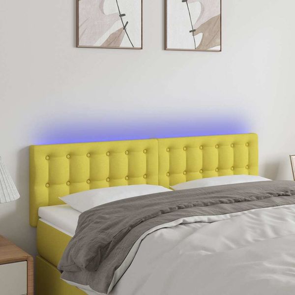 vidaXL Čelo postele s LED zelené 144x5x78/88 cm látka