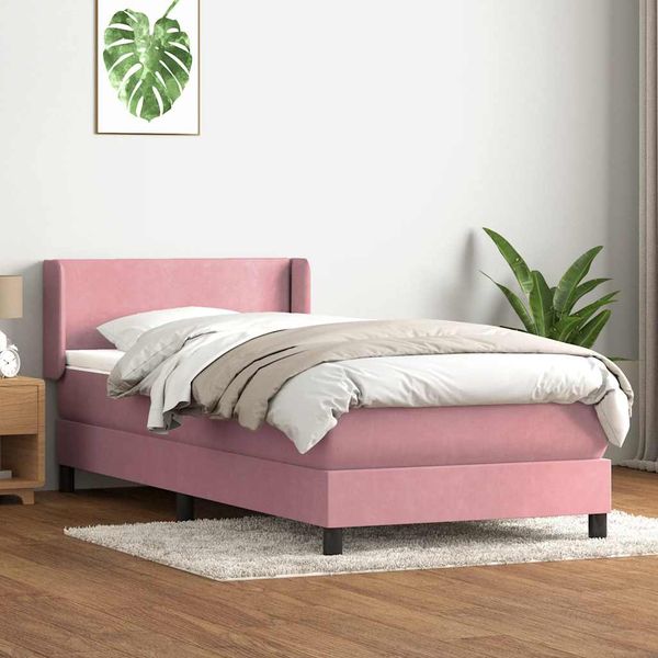 vidaXL Posteľný rám boxsping s matracom ružový 100x210 cm zamat